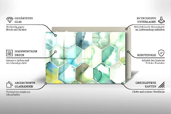 Üveg vágódeszka Akvarell hatszögek
