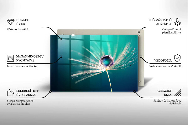 Üveg vágódeszka Harmat a pitypangon