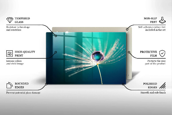 Üveg vágódeszka Harmat a pitypangon