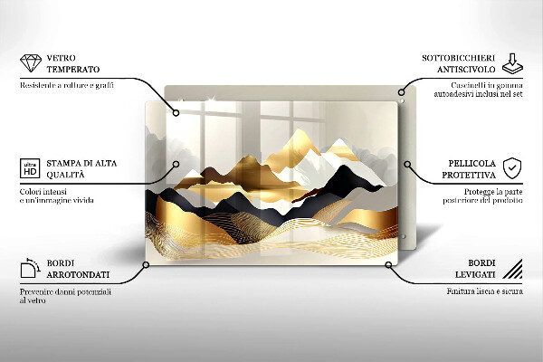 Üveg vágódeszka Absztrakt arany hegyek