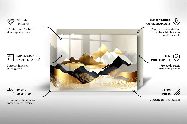 Üveg vágódeszka Absztrakt arany hegyek