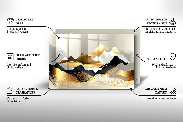 Üveg vágódeszka Absztrakt arany hegyek
