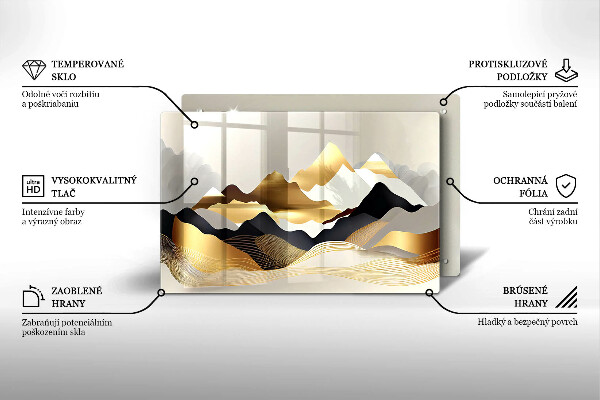 Üveg vágódeszka Absztrakt arany hegyek