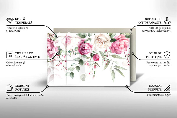 Üveg vágódeszka Akvarell rózsák