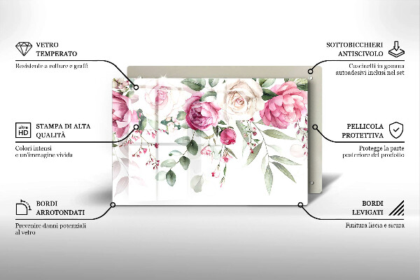 Üveg vágódeszka Akvarell rózsák