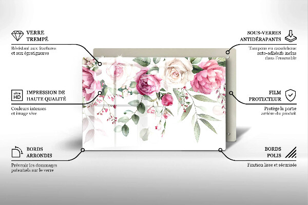 Üveg vágódeszka Akvarell rózsák