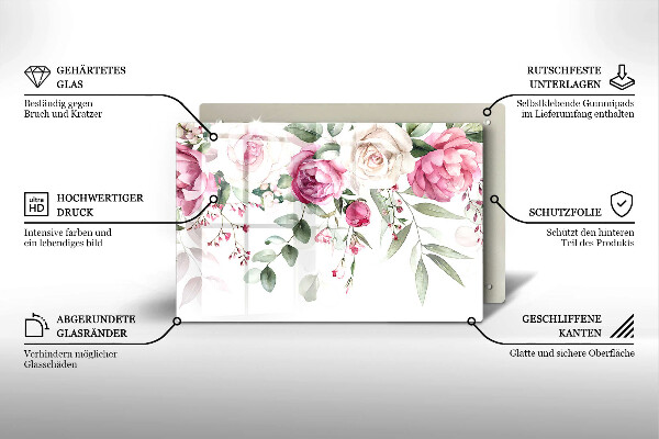 Üveg vágódeszka Akvarell rózsák