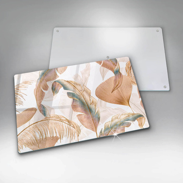 Üveg vágódeszka Boho tollak és levelek