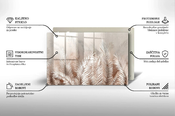 Üveg vágódeszka Boho növényzet levelei