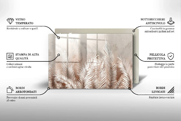 Üveg vágódeszka Boho növényzet levelei