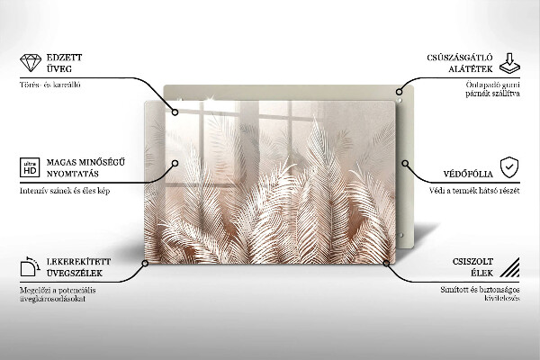 Üveg vágódeszka Boho növényzet levelei