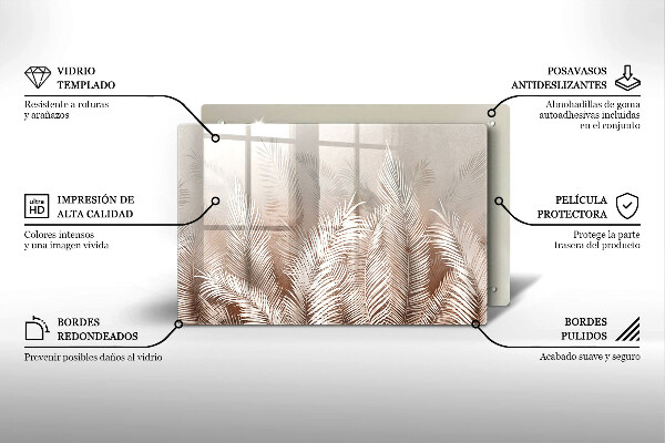 Üveg vágódeszka Boho növényzet levelei