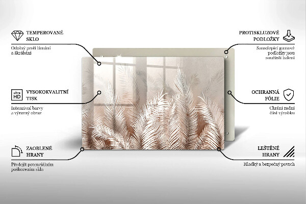 Üveg vágódeszka Boho növényzet levelei