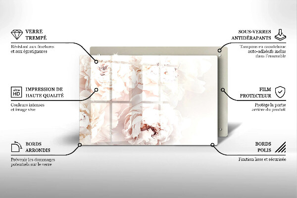 Üveg vágódeszka Pasztell bazsarózsa