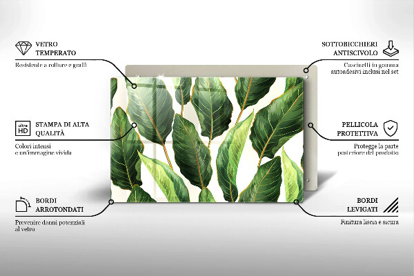 Üveg vágódeszka Banán levelek