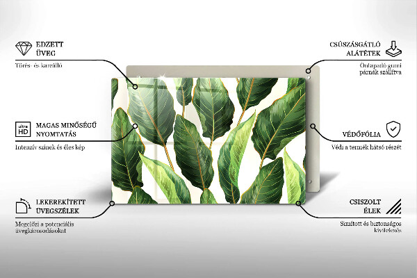 Üveg vágódeszka Banán levelek