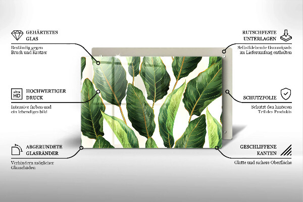 Üveg vágódeszka Banán levelek