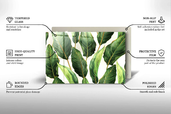 Üveg vágódeszka Banán levelek