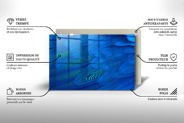 Üveg vágódeszka Madártollak