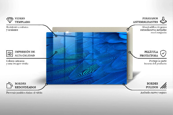 Üveg vágódeszka Madártollak