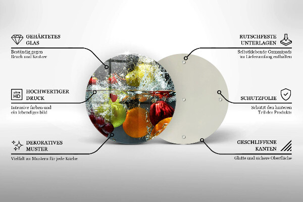 Üveg vágódeszka Lédús gyümölcs vízben