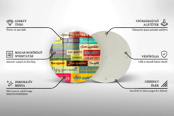 Üveg vágódeszka Feliratok Jó étvágyat nyelvek