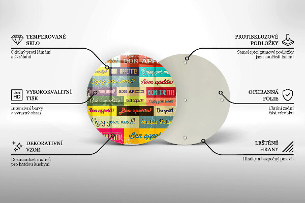 Üveg vágódeszka Feliratok Jó étvágyat nyelvek