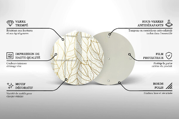 Üveg vágódeszka Line-art levelek minta