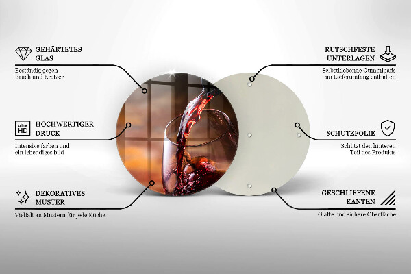 Üveg vágódeszka Vörösbor és egy pohár