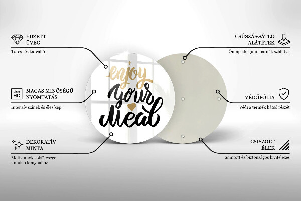 Üveg vágódeszka Felirat Enjoy your meal