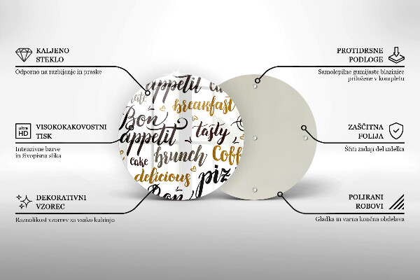 Üveg vágódeszka Bon appetit feliratok