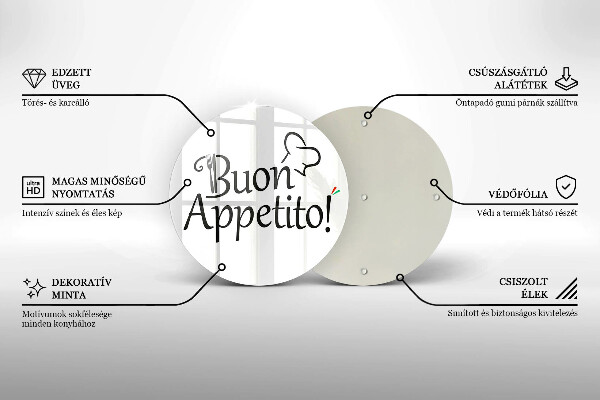 Üveg vágódeszka Buon Appetito!