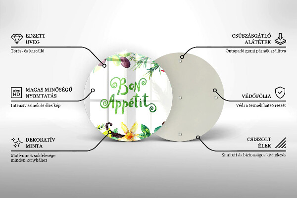 Üveg vágódeszka Bon Appetit felirat