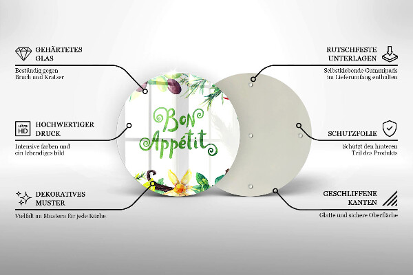 Üveg vágódeszka Bon Appetit felirat