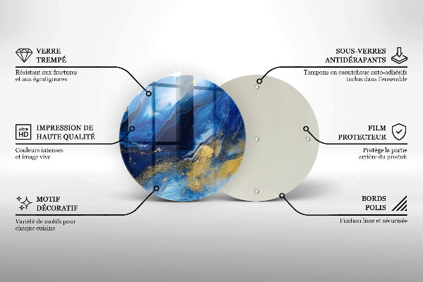Üveg vágódeszka Kék márvány és arany