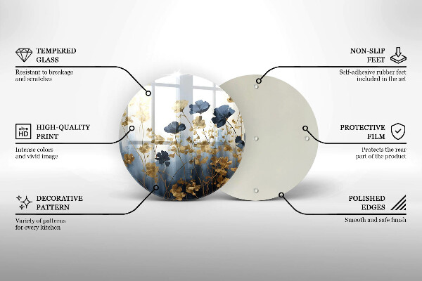Üveg vágódeszka Kék és arany virágok
