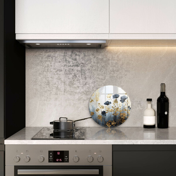 Üveg vágódeszka Kék és arany virágok