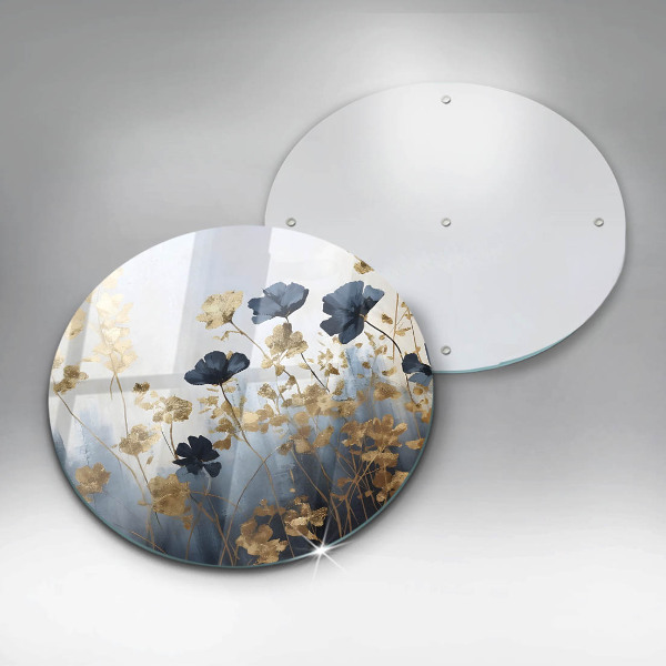 Üveg vágódeszka Kék és arany virágok