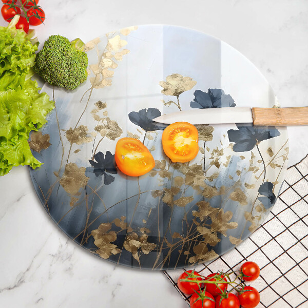 Üveg vágódeszka Kék és arany virágok