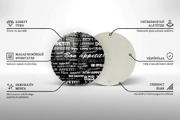 Üveg vágódeszka Konyhai feliratok Bon appetit