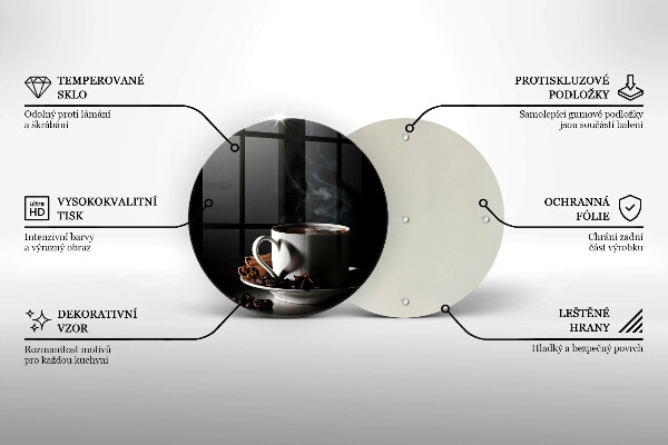 Üveg vágódeszka Egy csésze forró kávé