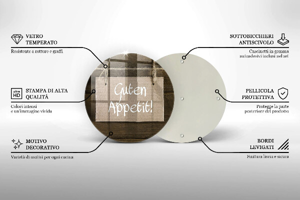 Üveg vágódeszka Guten Apetit felirat a táblákon