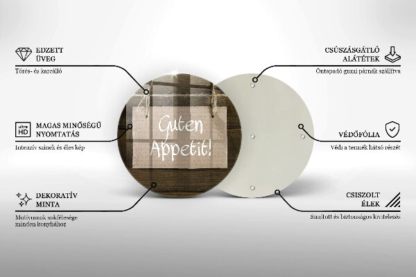 Üveg vágódeszka Guten Apetit felirat a táblákon