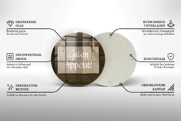 Üveg vágódeszka Guten Apetit felirat a táblákon