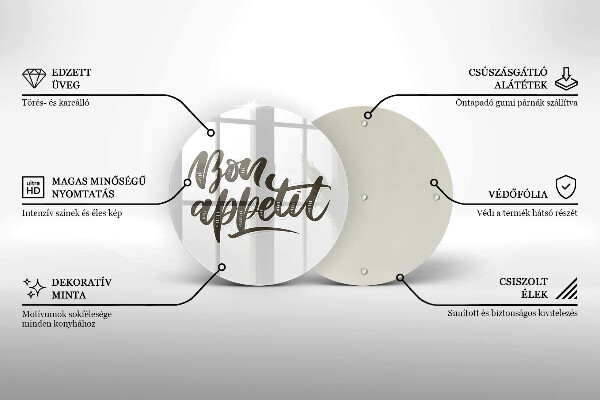 Üveg vágódeszka Bon Appetit felirat
