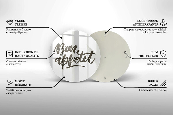 Üveg vágódeszka Bon Appetit felirat
