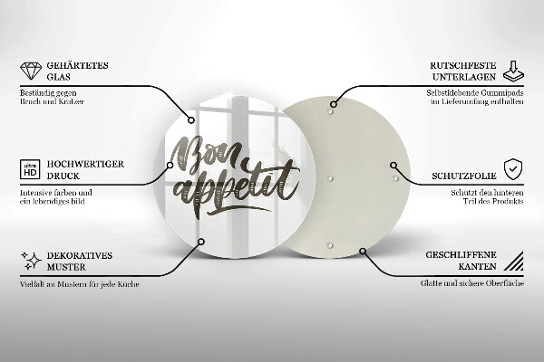 Üveg vágódeszka Bon Appetit felirat