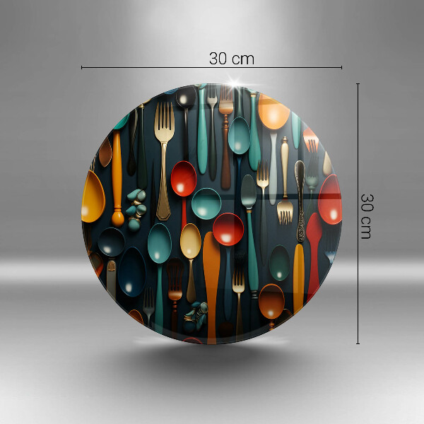 Üveg vágódeszka Színes kanalak és villák