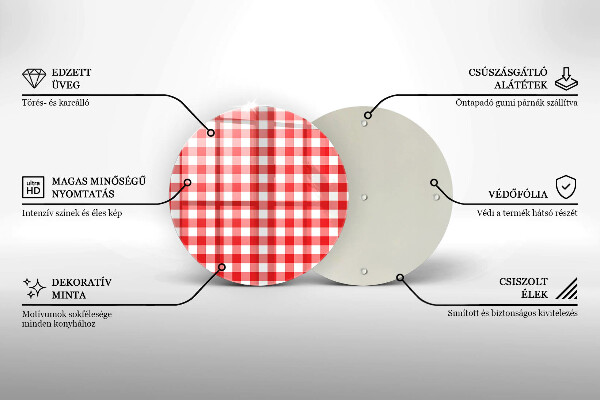 Üveg vágódeszka Piros-fehér kockás minta