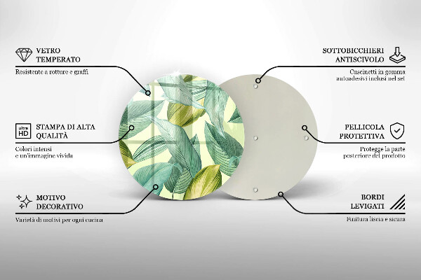 Üveg vágódeszka Zöld trópusi levelek